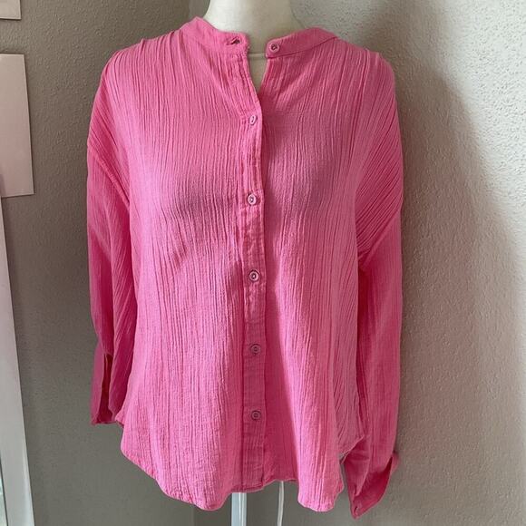 Suzie Kondi Koubi Gauze Button Down Top in Pink Cosmos Size Medium - Picture 4 of 8